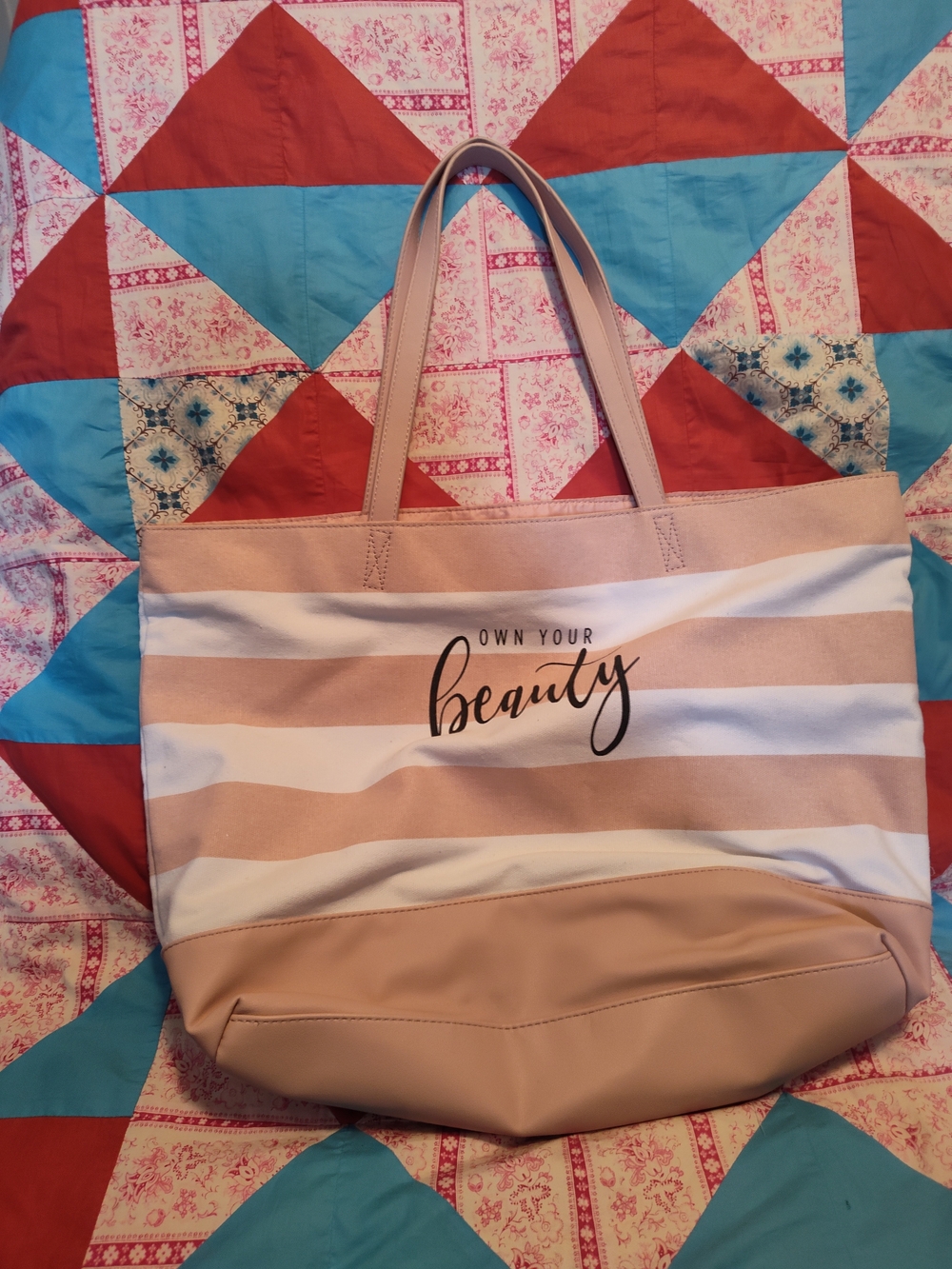 Own Your Beauty Pink Stripe Tote Bag
